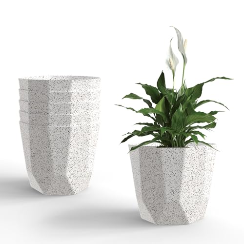Image of YUCCABE ITALIA SHERA Hexa Plastic Planter Pot for Plants | Decorative Flower Pot | UV Protected Lightweight Indoor Outdoor Gamla for Home Decor, Balcony, Garden & Living Room