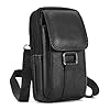 Hwtcjx Mobile Phone Belt Bag, Men's Mobile Phone Belt, Double Pockets, Belt Bag, Men's Genuine Leather Waist Bag, Men's Bags with Belt Loop, Shoulder Bags, Premium Leather Bag (Black) #1