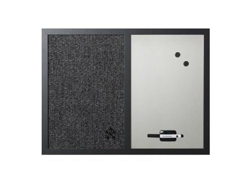 MasterVision 18' x 24', Dry Erase Whiteboard & Bulletin Board Combo, Stylish Metallic Silver, Textured Black Fabric Push Pin Board, Black Wood Frame