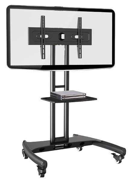 Image of BIG VUE Rolling Mobile TV Cart with Wheels for 32-65 Inch LCD LED 4K Flat Screen TVs, TV Floor Stand with Shelf Holds Up to 100 lbs, Height Adjustable Trolley Max VESA 600x400mm