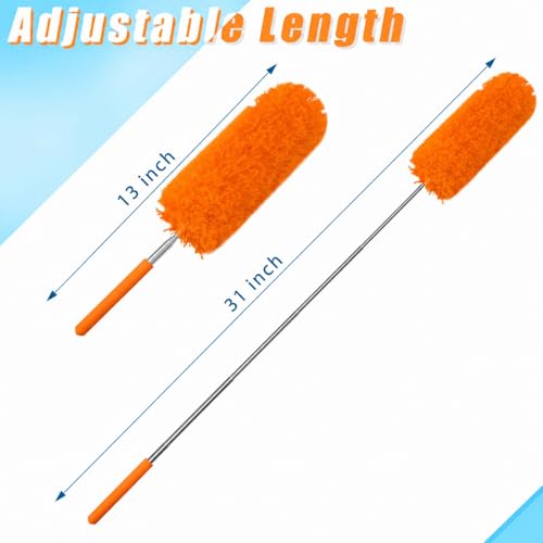 Image of Tanlade 1 Pcs Microfiber Feather Duster for Cleaning, Extendable 13-31 Inch Ceiling Fan Duster with Bendable Head, Washable Tools for Ceiling Fans, Furniture, Car, Cobwebs (Orange)
