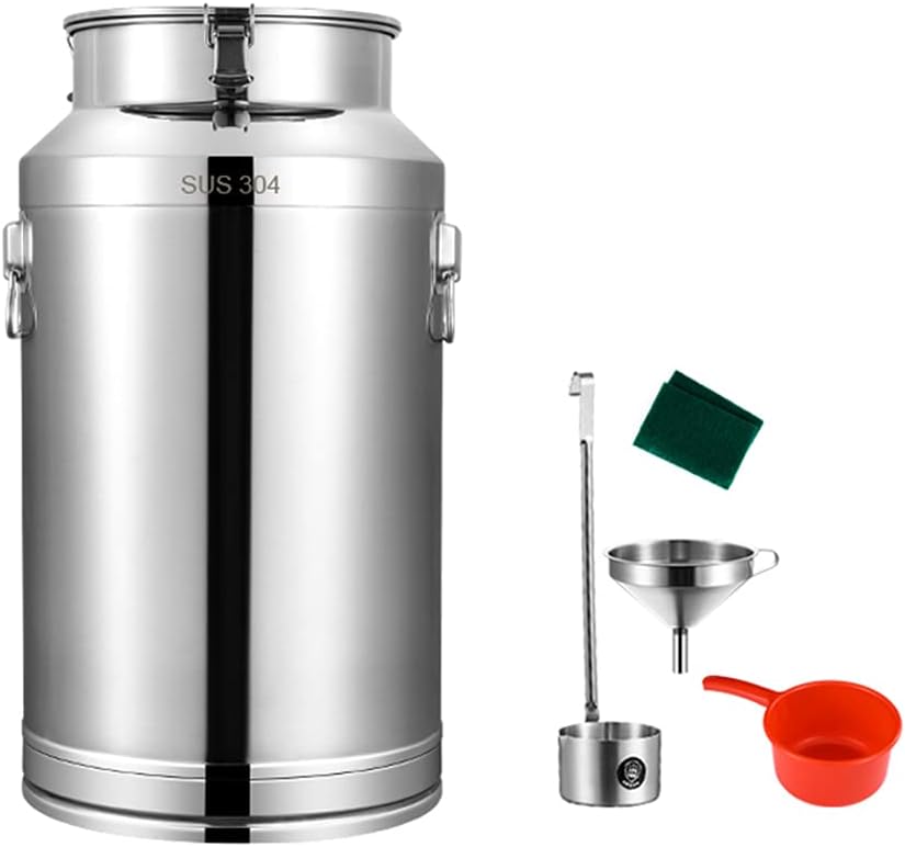 ZAIHW 304 Stainless Steel Barrel 28L/48L Milk Can Pot Bucket Fermenter Wine Pail Bucket Tote Jug with Sealed Lid Heavy Duty, Storage Oil Rice Water Keg,48L (28L)
