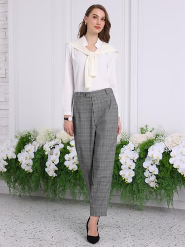 Women's Plaid Work Pant Vintage Houndstooth Tartan Straight Long Trousers3