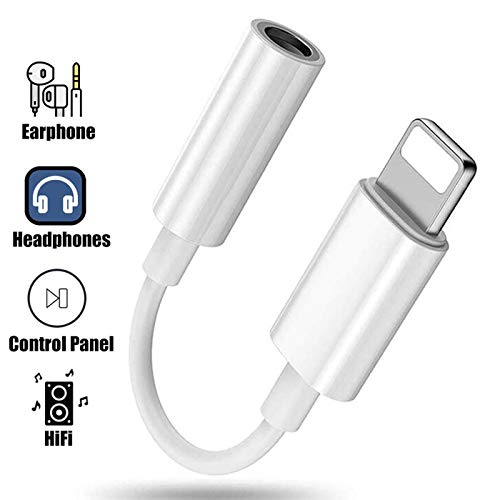 Adaptador de Auriculares para iPhone 11 Adaptador Jack de 3,5 mm Conector de Auriculares para iPhone MAX/XS/X/8/8 Plus/7/7 Plus Convertidor para Auriculares Divisor de Audio para Todos iOS