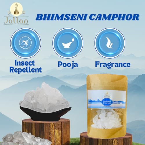 Image of Jallan Pure Natural Bhimseni Camphor - 200g Pack (100X2) 100% Organic and Original Kapoor| Purifying & Pleasant Fragrance for Pooja, Hawan, Air Freshener| Use for Camphor Diffuser Electric
