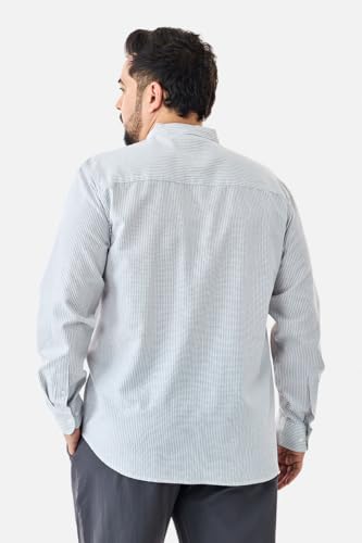 Image of SNITCH Men Casual Plus Size Shirt | Regular Fit Full Sleeve Mandarin Collar Striped Design | Premium Cotton Linen Blend & Breathable Fabric for Office & Everyday Wear