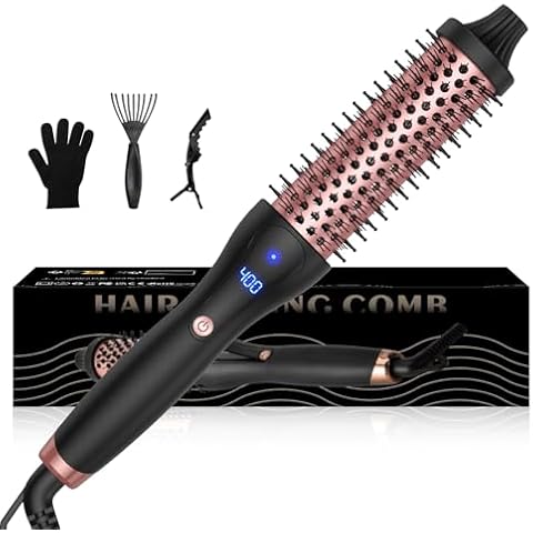 1.5 Inch Thermal Brush, Hot Round Brush for Straightening, Curling & Detangling, Heated Curling Brush with Dual Voltage, Fast Heating, 9 Temper Setting, Perfect for Travel & All Hair Types, Black Gold Cover