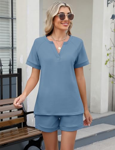 Image of LOMON Womens Two Piece Sets Summer Lounge Sets Sweatsuit Shorts Set Casual Matching Sets