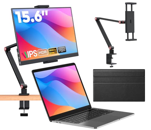Image of 15.6 inch Portable Monitor with Adjustable Stand, Smart Cover, 1080P IPS Screen