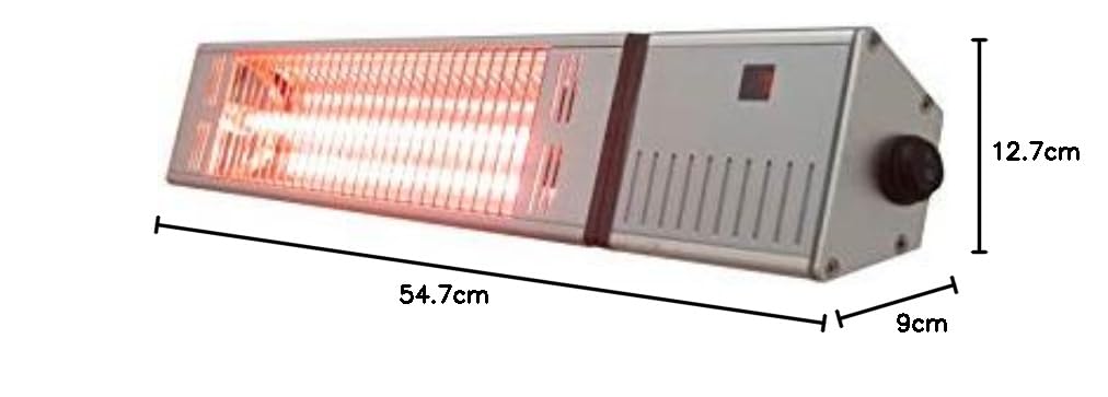 Jet-Line® | Elektrische Heizlampe PEGASUS | Terrassenlampe | Garten | Heizstrahler silber | 1500 W | Infrarot | Terrasse oder Balkon | Outdoor | 54,7 x 12,7 x 9 cm