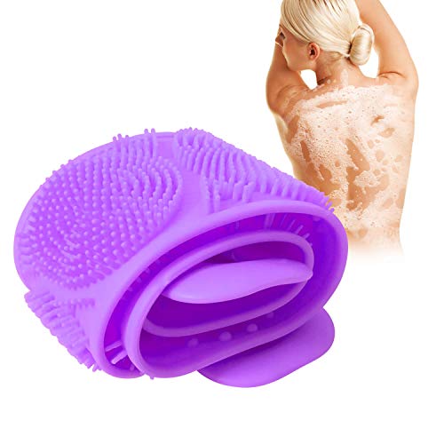 Silicone Back Scrubber, Bath Body Brush,Deep Cleaning Body Scrubber for Shower, Long Silicone Bath Towel - Deep Clean Body Exfoliating Scrubber - Dry Back Shower Brushing Tool for Women and Men Purple