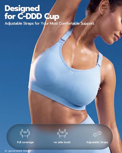 Image of FITTIN Adjustable Sports Bra for Large Bust: High Support for Workout Gym | Adjust in 3s While Wearing Customize Your Comfort Supportive Fit Full Coverage Racerback Padded for Training Yoga & C-DDD Cup