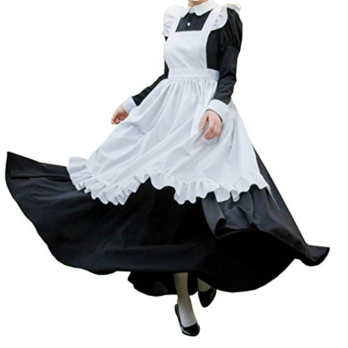 クラシカルロングメイド服ゴスロリ コスプレ衣装 クリスマス ハロウィン イベント 仮装 文化祭 (女性L, 長袖)