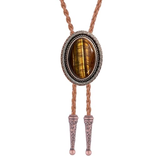 Image of Jeilwiy Bolo Tie for Men Real Stone Westwern Cowboy Ties Silver Bolos Women Leather Necktie Gift for Birthday Christmas