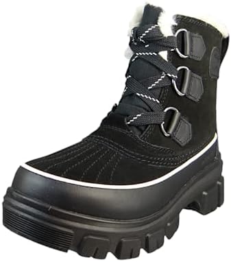 A close-up view of the Sorel Torino waterproof exterior and cosy faux fur lining.