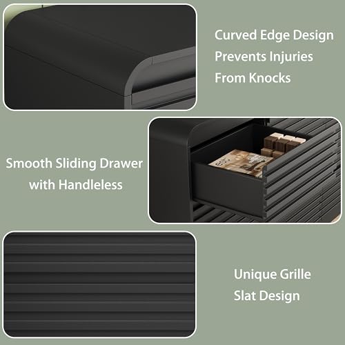 Image of 6 Drawer Dresser for Bedroom, 47 inch Wide Fluted Dresser with Curved Edge and Ergonomic Handleless, Large Wooden Clothes Storage Organizer, Modern Chest of Drawers for Closet, Living Room, Black