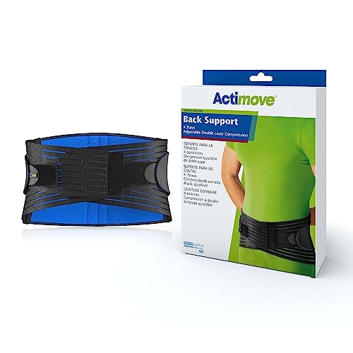 Actimove Sports Edition Back Support | Back Brace with 4 Stays, Adjustable, Double Layer Compression for Acute & Chronic Back Pain, Lumbar Strains, Muscular Insufficiency | Black, Medium
