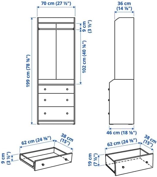ProTuning HAUGA Open wardrobe with 3 drawers, white, 70x199 cm