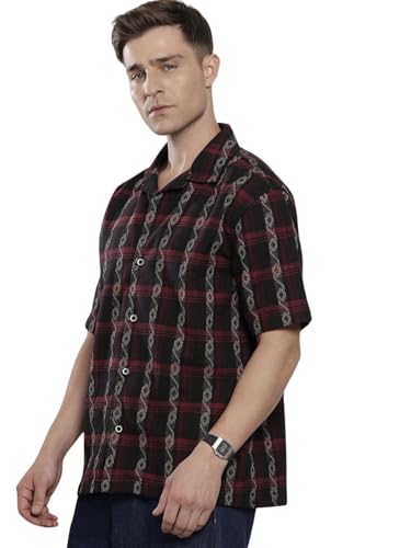 Chemise pour homme coupe ample rayee demi manches anthracite taille M vêtement d été col cubain