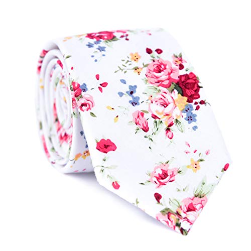 Image of JESLANG Men's Cotton Printed Floral Tie 2.56 inch Skinny Narrow Necktie Various Designs