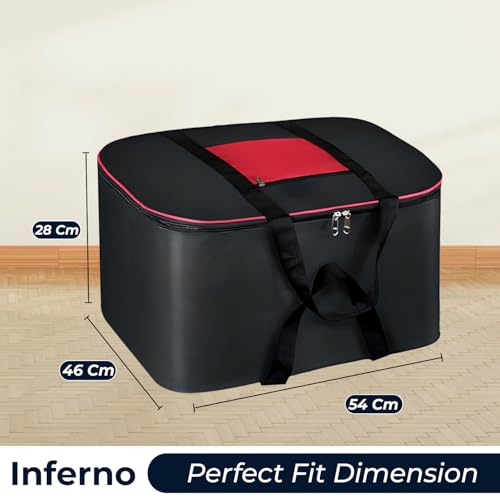 Image of INFERNO 54x46x28 cm Large Nylon Underbed Storage Bag | Pack of 01 | Clothes & Blanket Storage | Foldable Organizer Box | Dust-Proof Packing Bag (Black & Red)