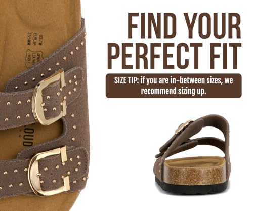 Image of Project Cloud 100% Genuine Leather Flat Sandals For Women 2026 Cork Footbed Womens Sandals with Memory Foam and arch support Vacation Essentials Slides for Women Footwear (Venita)