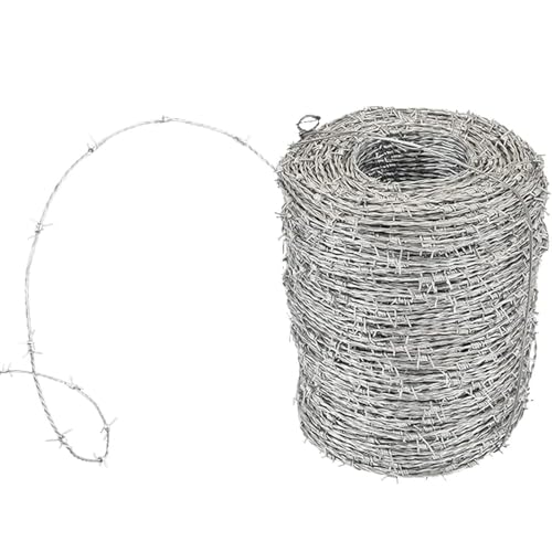 Rollo de Alambre de púas de Acero con Alto Contenido de Zinc - Alambre de Doble hebra de 2,1 mm para cercas, Ideal para terrenos privados Seguros, con protección Duradera contra Espinas, 100