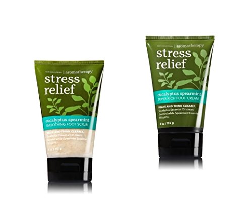 Bath & Body Works - Aromatherapy - Eucalyptus Spearmint - Smoothing Foot Scrub & Super Rich Foot Cream – Bundle - Promotes Stress Relief