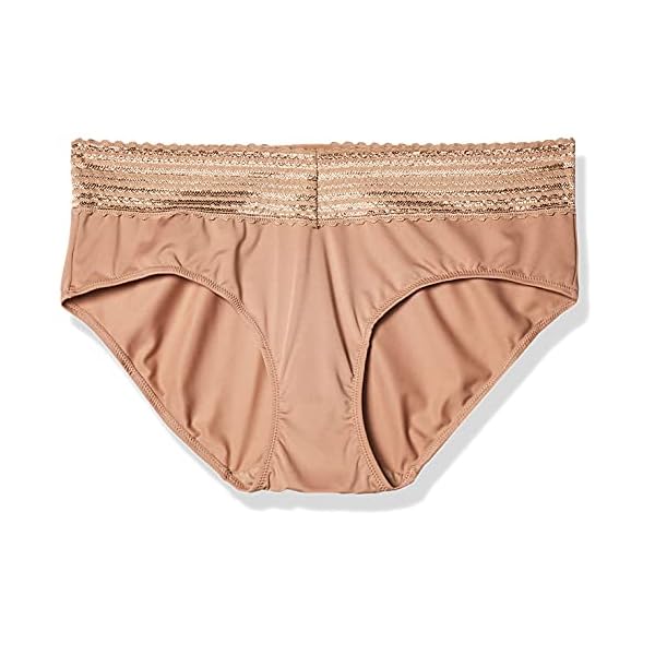 Olga Warner's Women's No Pinching No Problems Dig-Free Comfort Waist with Lace Microfiber Hipster 5609J, Toasted Almond, Large