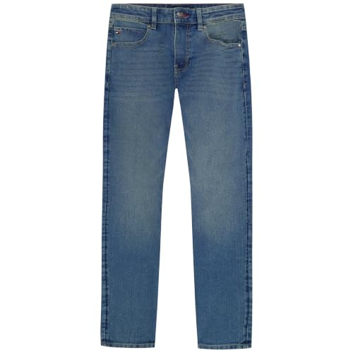 Image of Tommy Hilfiger Boys' 5-Pocket Stretch Slim Straight Leg Denim Jean, Zipper Fly & Button Closure