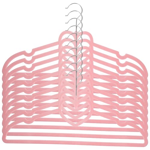 BESTonZON Perchas de terciopelo 10 piezas lindo corazón perchas de plástico rosa con gancho giratorio de 360 grados Perchas para chaquetas pantalones camisas (rosa)