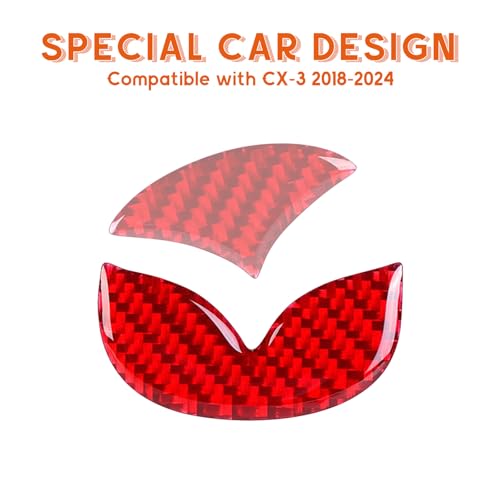 Image of Bilisin Compatible with Rear Tailgate Insert Emblem Logo Carbon Fiber Emblem Badge Decal Cover Trim with Strong Adhesive for Mazda CX-3 2018-2024 Red