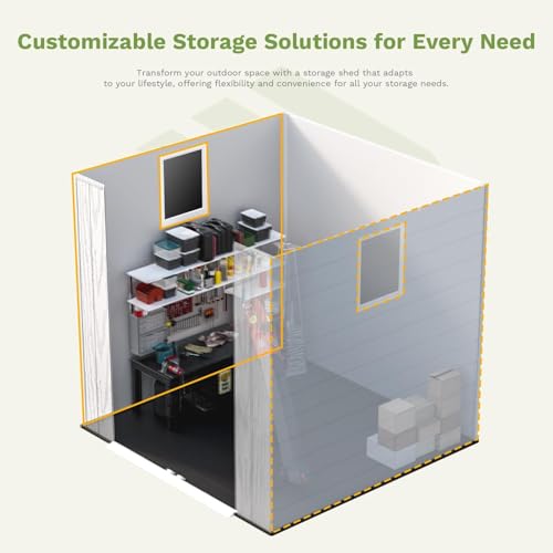 Image of Patiowell 6X6 FT Plastic Outdoor Storage Shed with Lockable Door and Floor, Resin Garden Tool Shed with Window, Waterproof Easy Assembly for Backyard, Lawn, Patio Furniture Storage (Light Grey)