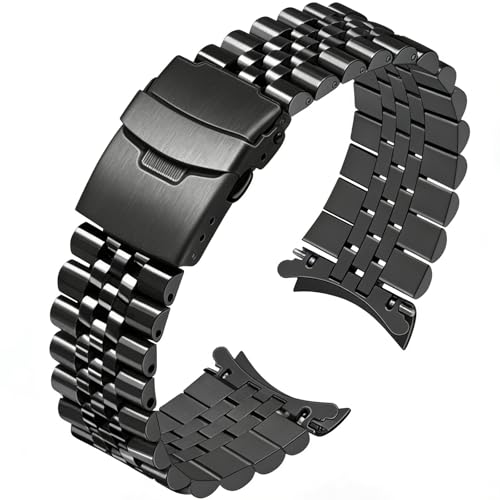 Image of Juntan Stainless Steel Curved Ends Tapered 18mm 20mm 21mm 22mm 23mm 24mm Metal Watch Band Flexible Watch Strap Replacement Bracelet Deployment Double Flip Lock Buckle Silver Black