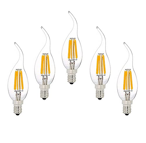 BAISHICHENG E14 Dimmable LED Bulb 6w Equivalent 60W Warm White 2700K Small Edison Screw Filament Bulbs C35 Vintage Energy Saving Candelabra Light Bulb 5 Packs