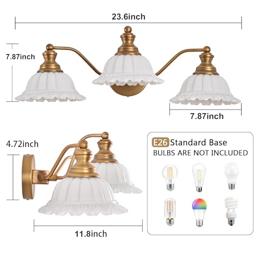 Image of XIEDUN Bathroom Vanity Light White 3 Light Bathroom Light Fixtures