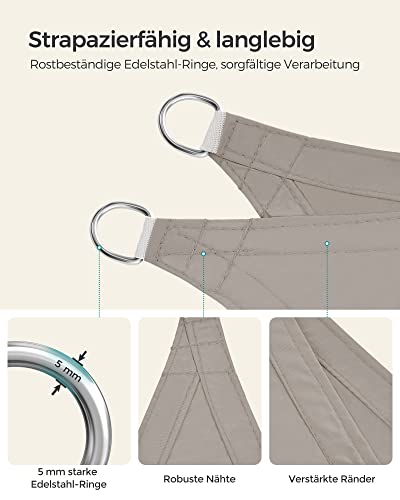 SONGMICS Sonnensegel, 2 x 3 m, wasserabweisend, Wassersäule 665 mm, reißfestes Polyester, UV-Schutz 93%, Terrasse, Garten, Balkon, rechteckig, 2 m Seile, Taupe GSH23TP 4