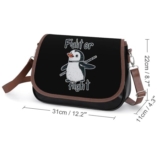 Penguins Fight Or Flight Leather Crossbody Bags for Women Travel Shoulder Backpack Messenger Bag Adjustable Shoulder Strap2