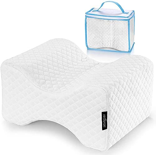 Abco Tech Memory Foam Knee Pillow, Leg Wedge Pillow for Back Pain, Side Sleeper Knee Pillow, Pregnancy, Spine Alignment, and Pain Relief, Breathable and Comfortable Contour Pillow with Washable Cover