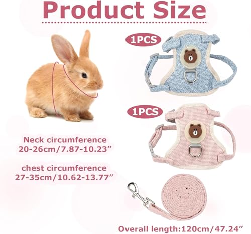 Oiieco 2 Stück Kaninchen zubehör, Hasenleine,Verstellbares Kaninche Geschirr,120cm Weiches Kaninchen Leine,Geeignet,Kaninchengeschirr,für Kleine Häschen Katze Hunde Und Andere Kleine Haustiere