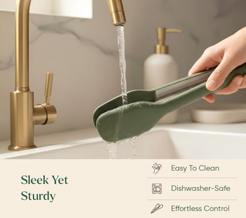 Image of Ember Cookware Silicone Kitchen Tongs | 230C Heat Resistant | Versatile- for Kitchen and Serving| Stainless Steel Core with Food Safe Silicone Grip | Locking Mechanism for Compact Storage | Green