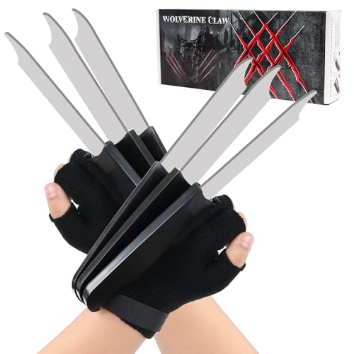Heyseri 2 PCS Wolf Claws New Upgrade Wolf Claws with Retractable Function 3D Cosplay Wolf Claws for Adult with Gloves Fits Most Finger Sizes - Silver