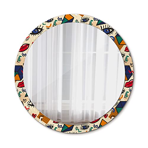 Tulup Print fi100 cm Specchio Rotondo Vetro Temperato Specchio Da Bagno Vetro - Stile pop art