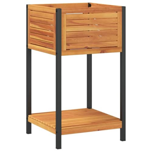 vidaXL Pflanzkübel, Blumenkübel mit Ablage, Blumenkasten für Terrasse Garten Balkon, Pflanzkasten Hochbeet, Massivholz Akazie Stahl