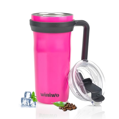 Comparison: Best Insulated Cup With Screw On Lid 3 winiwo 20 oz Tumbler with Handle, Easy to Hold, Travel Coffee Mug with Screw Lid, Spill-proof, Insulated Cups, Built-in Up Down Flip, Fit Most Car Cup Holders, Commute, School, Home, Office