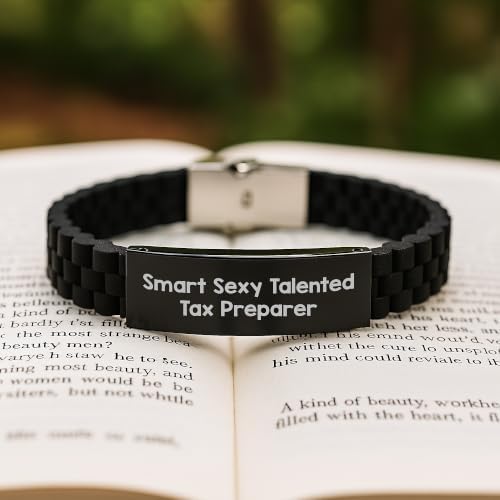 Funny Gift Ideas for Tax Preparer, Smart Sexy Talented Quote, Glide lock Clasp Black Stainless Steel Bracelet for Graduation Unique Gifts from Friends image 5