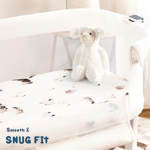 Image of GRSSDER Stretchy Ultra Soft Fitted Bassinet Sheet Set 3 Pack, Universal Fit for Bassinets Baby Cradle Moses Basket Oval Rectangle Mattress Safe and Snug, Cute Watercolor Cows and Birds Print