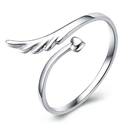 Cadoline Plaqué Argent Aile Bague Taille 57 (FR) 8 (US) Ajustable Ouvert La Flèche Ailes De l'amour Pouce Cœur Ange