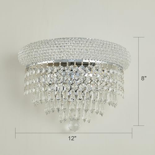Image of 2-Lights Crystal Icicle Prisms Drops Wall Sconce Light for Living Room Dining Room Bathroom Vanity Mirrors Hallway Bedroom Closet Stairway (Chrome)