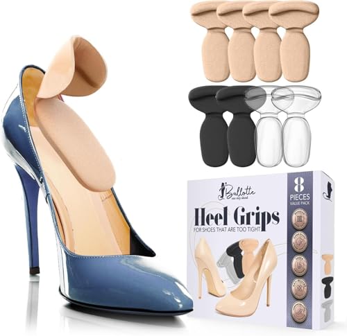 Image of Ballotte Premium Silicone Heel Pads for Shoes. Soft Heel Grips or Inserts for Big Shoes, Alleviates Slipping & Discomfort, Comfortable Cushioning for High Heels, 8-Pack Multicolor (T Bars)